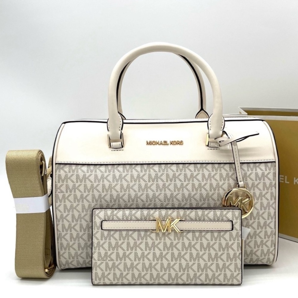Michael Kors Medium Duffle Satchel Crossbody Bag & Large Bifold Wallet White - Picture 2 of 10